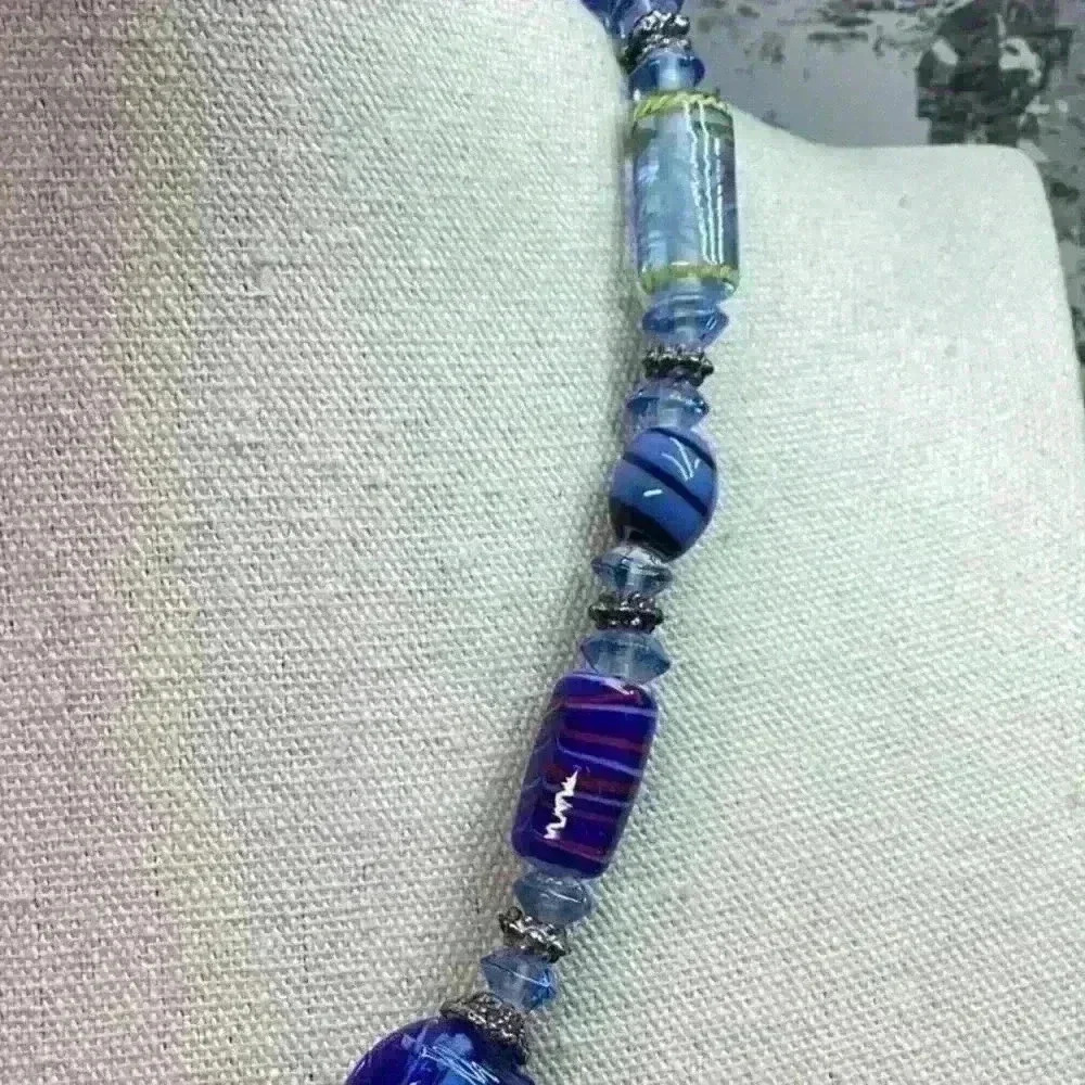 Blue Glass Necklace with Unique Beads - Picture 4 of 6